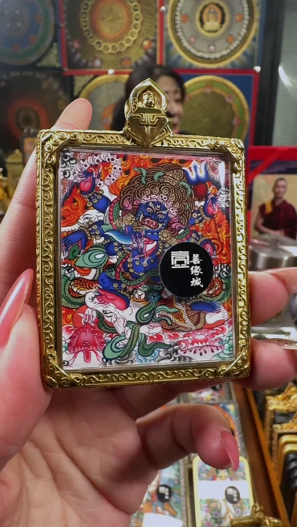 吊坠壹善缘城手绘唐卡黑六臂防水