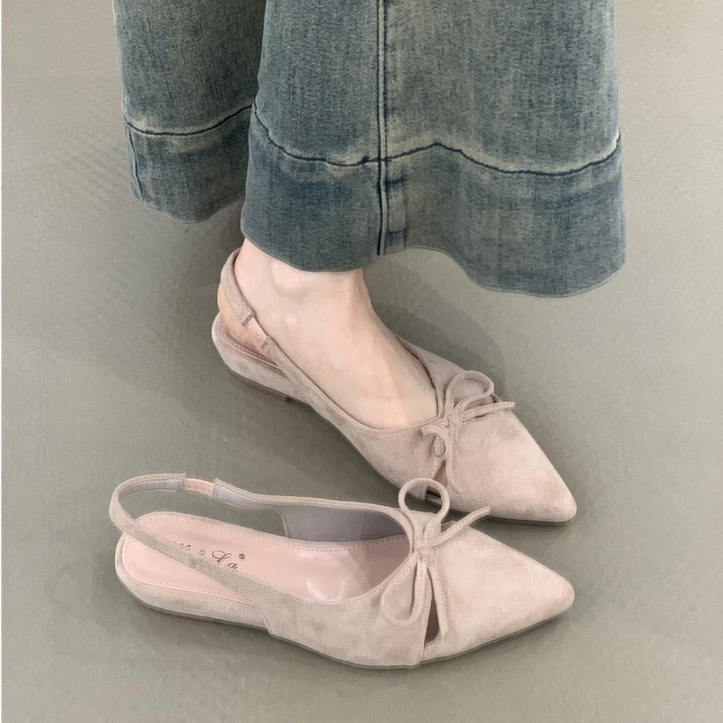 WL-9925-63法式小香风尖头蝴蝶结包头凉鞋女外穿2025夏季温柔单鞋