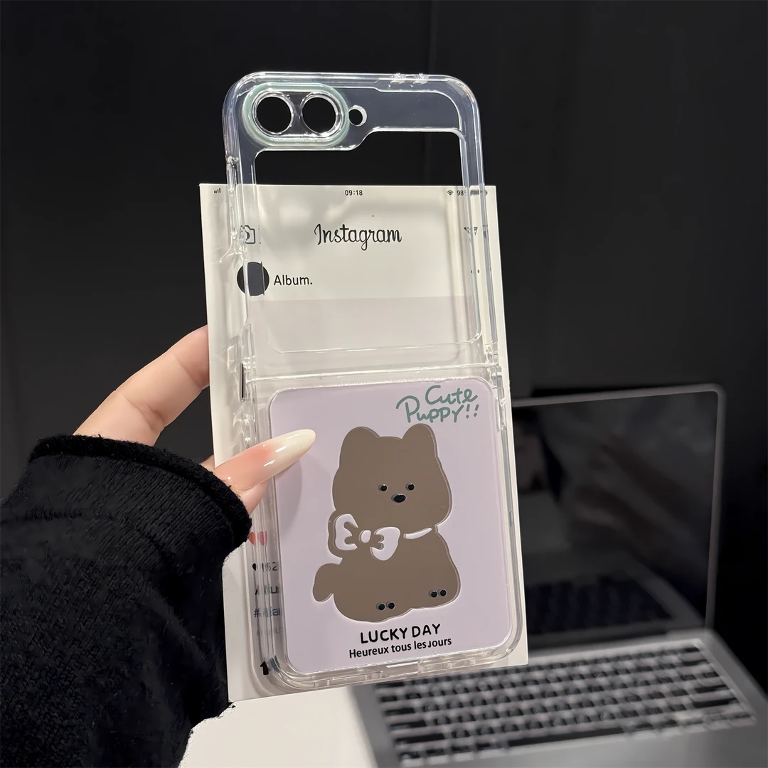 （三星zflip7系列）折叠镜面适用三星zflip5/6手机壳小众女镂空小狗