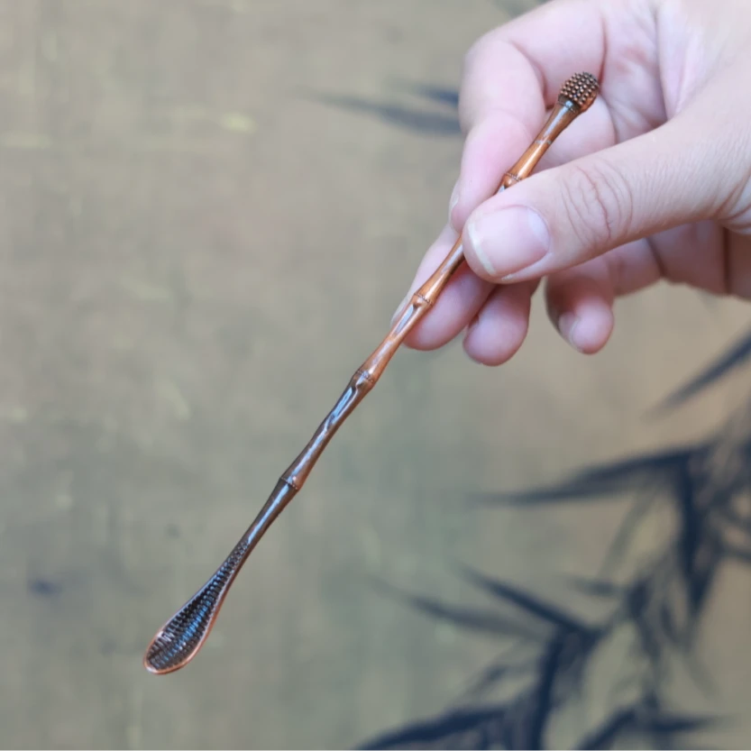 古铜色合金材质创意竹节造型茶拨家用茶具配件