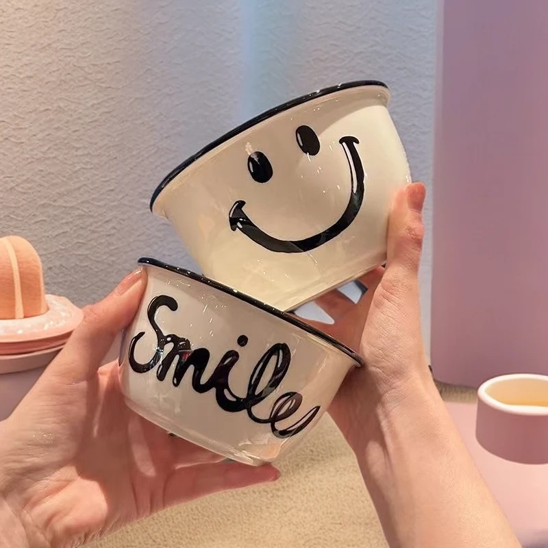 实用笑脸陶瓷饭碗家用新款宿舍用学生甜品碗盘个人专用一人食餐具