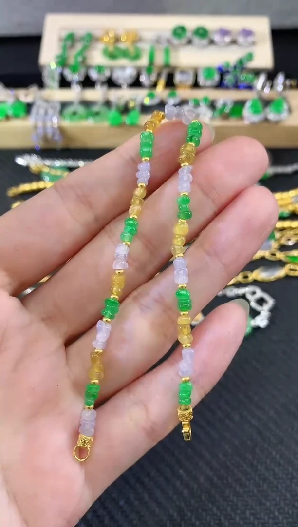 足金镶嵌手串翡翠含k金|5200