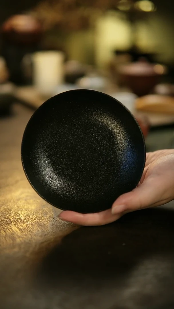 阿眠      云龙手作陶泥黑釉三足壶承