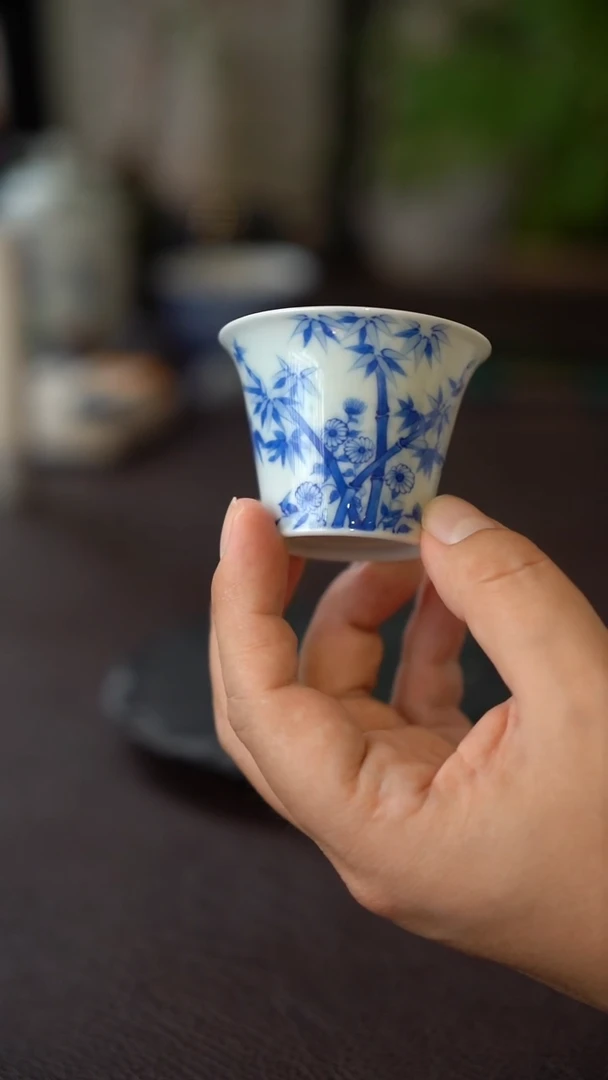 景德镇全手工手绘青花竹子主人杯
