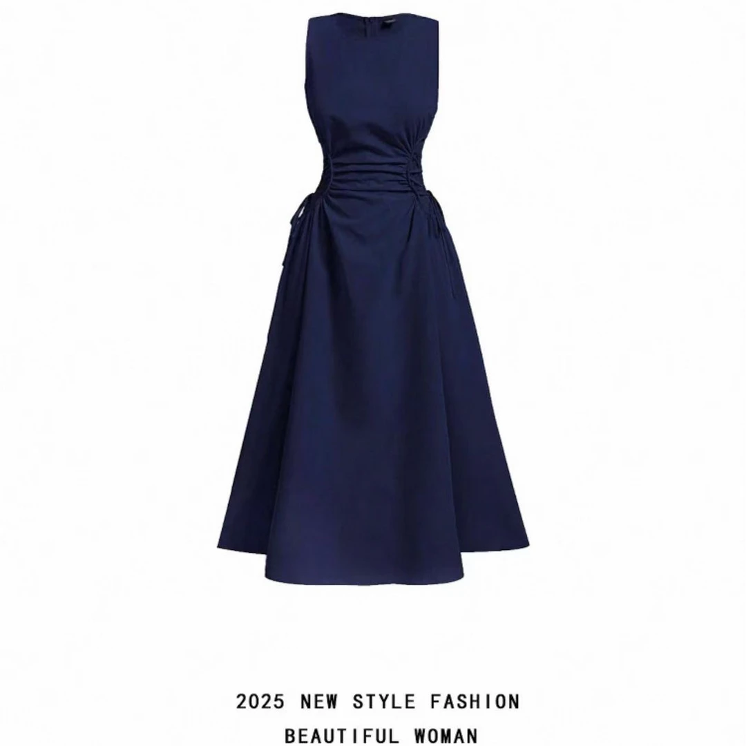 【现货】时尚气质收腰连衣裙女夏季款气质高级感收腰显瘦无袖长裙子