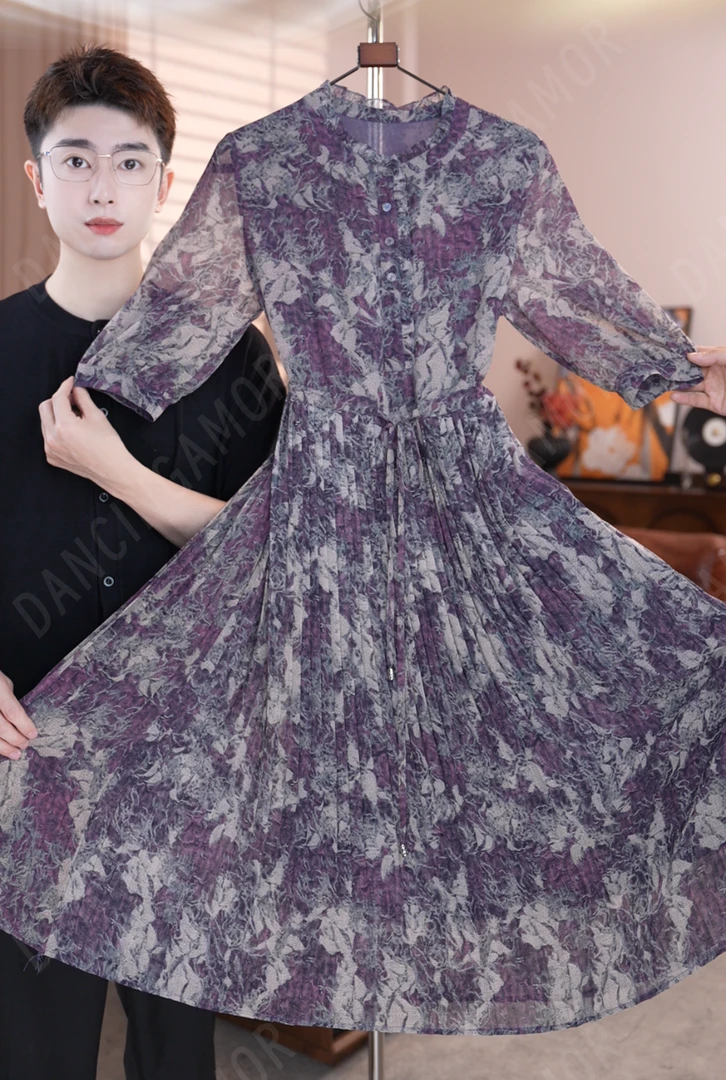 【莫奈花园】夏季高定法式浪漫真丝连衣裙裙子宽松显瘦腰带可调