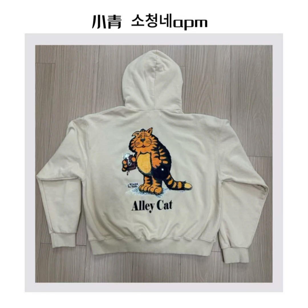 韩国 东大门 公鸡家后背卡通啤酒老虎连帽卫衣外套