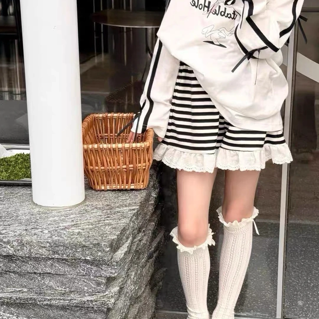2025夏季新品中大女童韩版休闲蕾丝花边百搭条纹短热裤25220