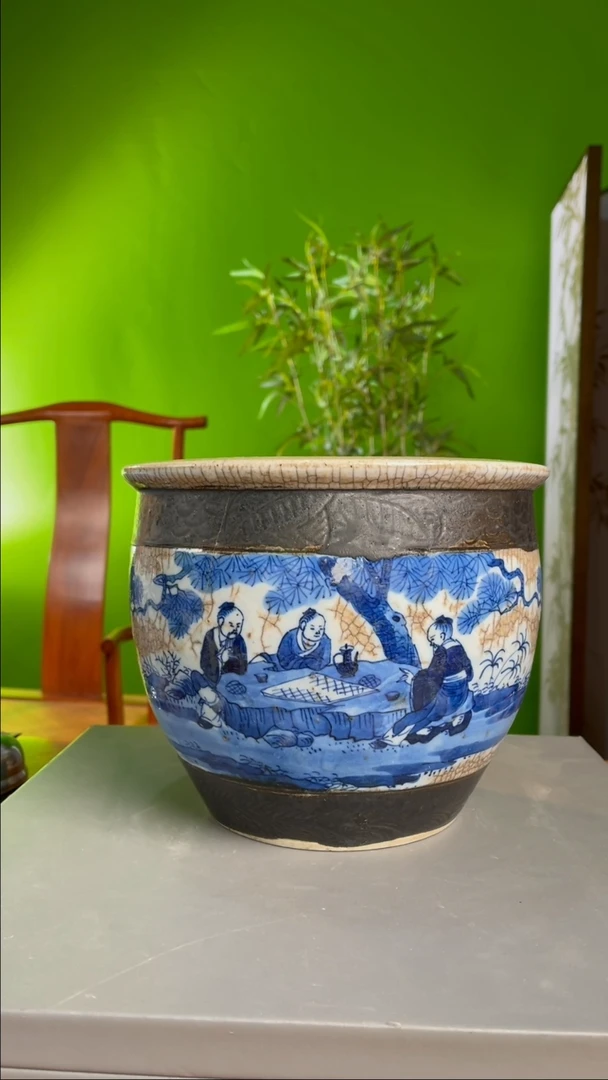 【闪购商品】摆件瓷青花人物故事缸