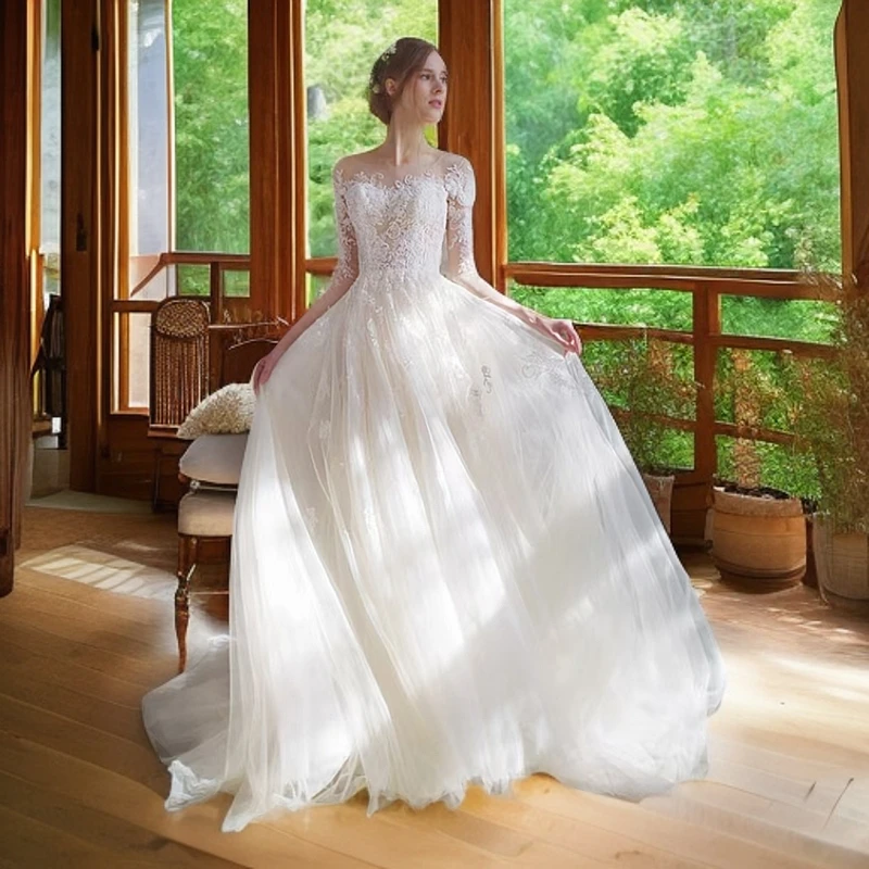 白色婚纱礼服2025新款新娘结婚小个子简约气质长袖一字肩拖尾春季