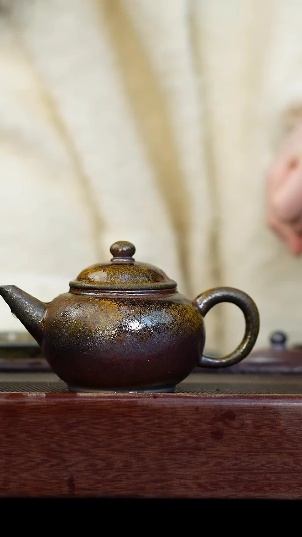 茶壶紫砂乡**军 微瑕柴烧紫砂 天青全手水平200cc