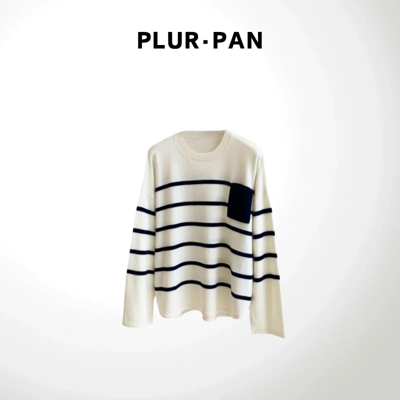 PLUR·PAN【梯田条纹】色织单口袋简约立体长袖针织衫