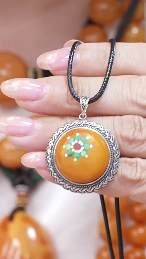 蜜蜡颈饰银S925镶嵌6255天然蜜蜡珠宝奇石云端妖孽全部保真