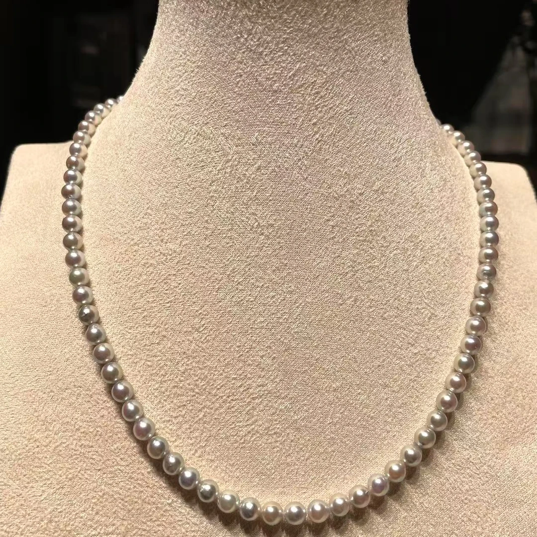 天然珍珠海水真多麻5-5.5mm天然灰色气质百搭极光