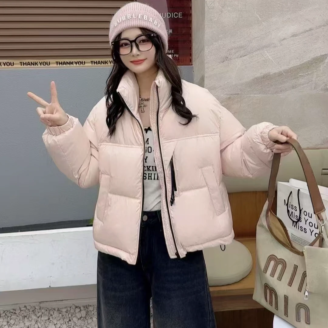 D004短款立领小个子棉服女新款冬季高品质加厚百搭纯色保暖面包服