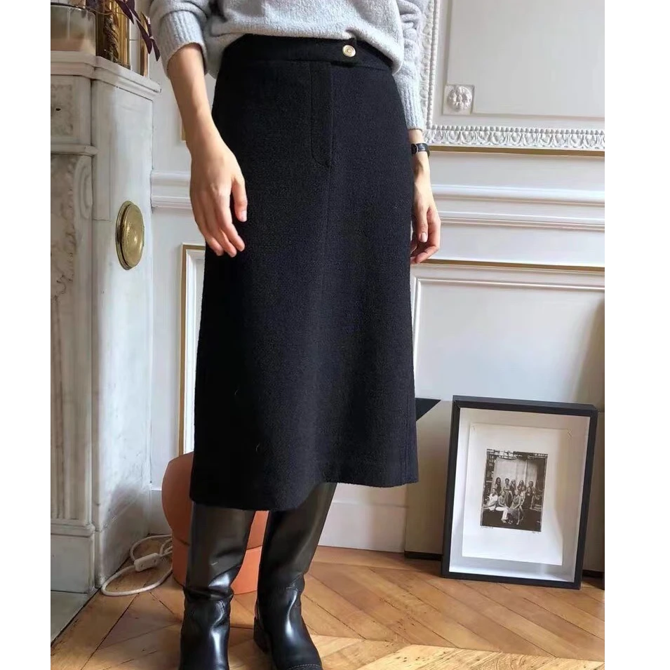 韩单风oun*e羊毛半身裙25秋冬新款显瘦高腰纯色A字裙2496-q