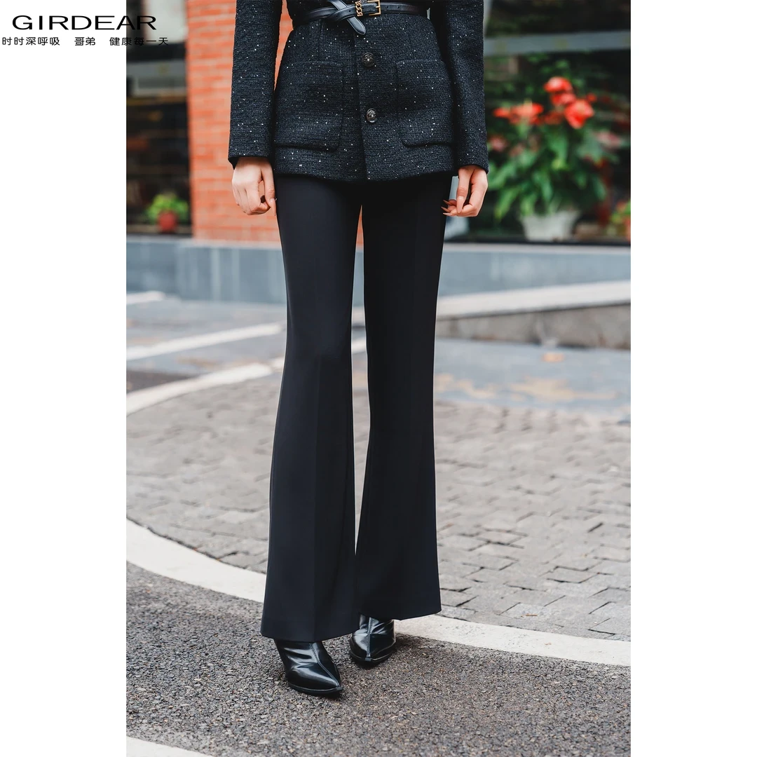 哥弟新款女装简约气场通勤西裤质感百搭中高腰小直筒微喇裤119521