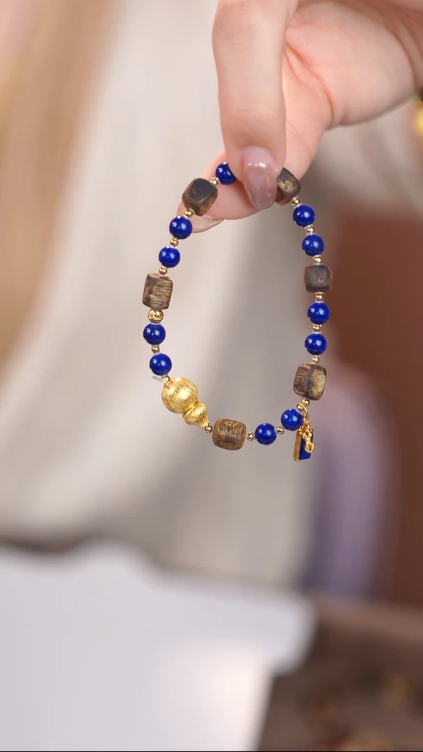 银S925镶嵌青金石手链@