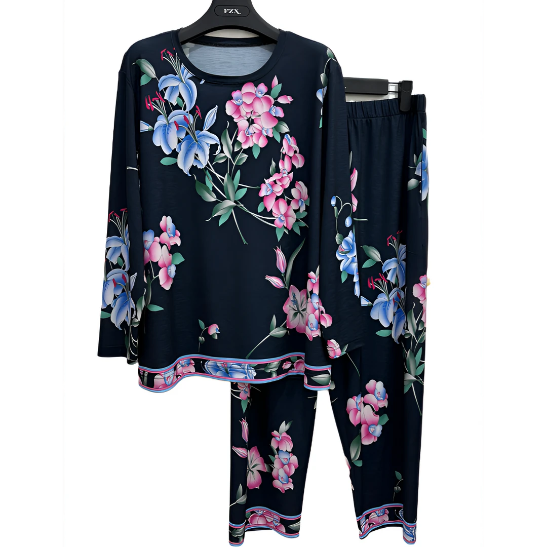 圆领休闲家居社区服（靛青百合花）