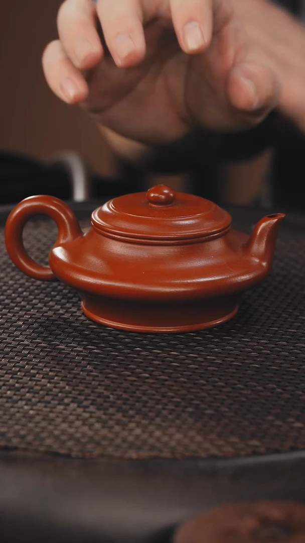 茶壶紫砂虚扁 朱泥