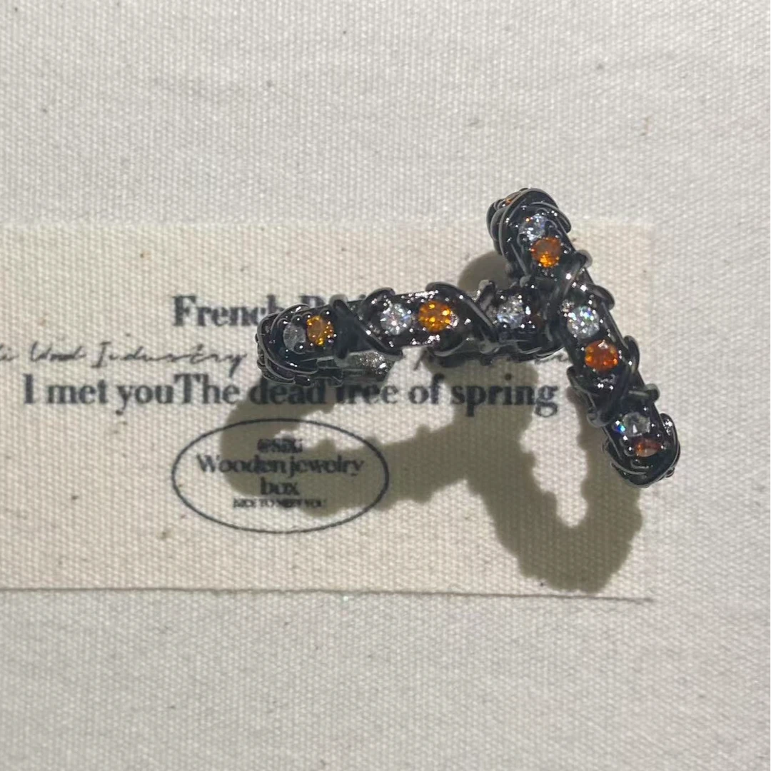 铜合金锆石戒指 黑橙万花筒 气质轻奢时尚小众个性镶嵌指环