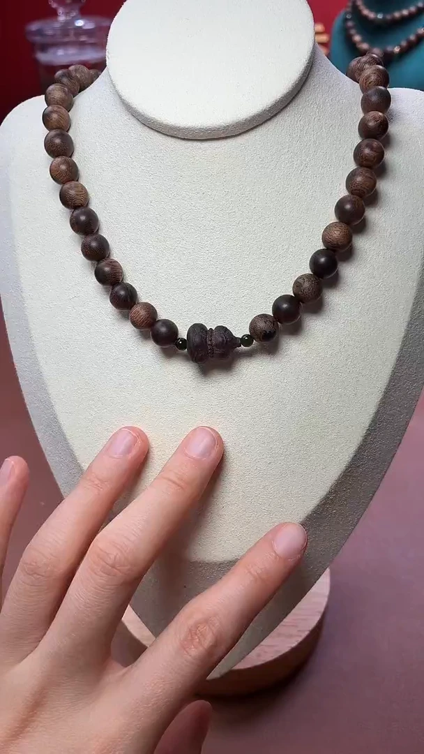 沉香手串沉水越南富森红土瘿子瘤疤08两圈设计款