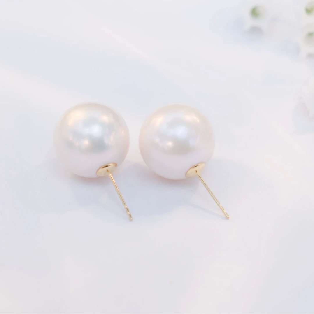 淡水珍珠18k素钉款14-15mm