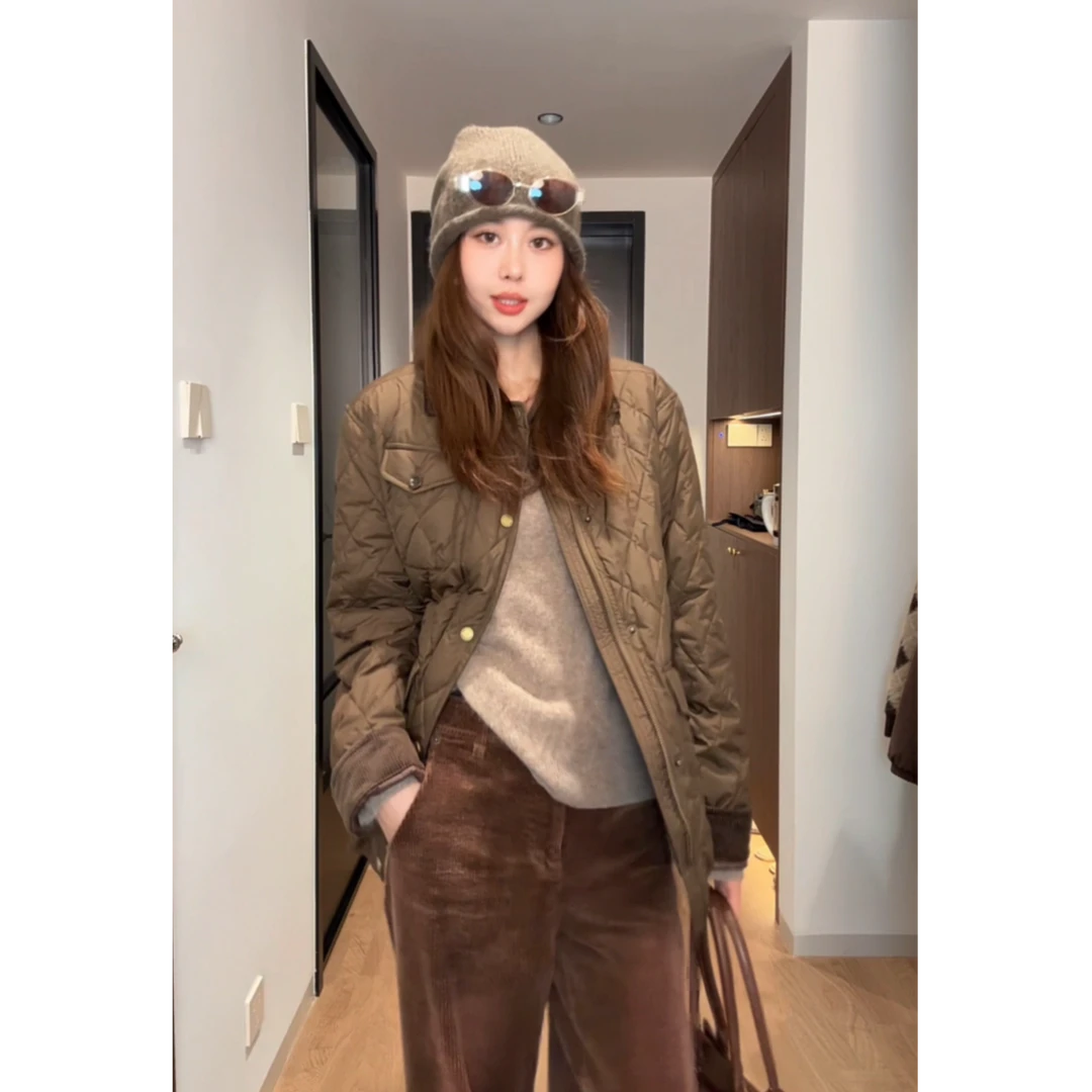 轻薄菱形格羽绒服女冬季2025新款韩系设计感小众时尚休闲短款外套