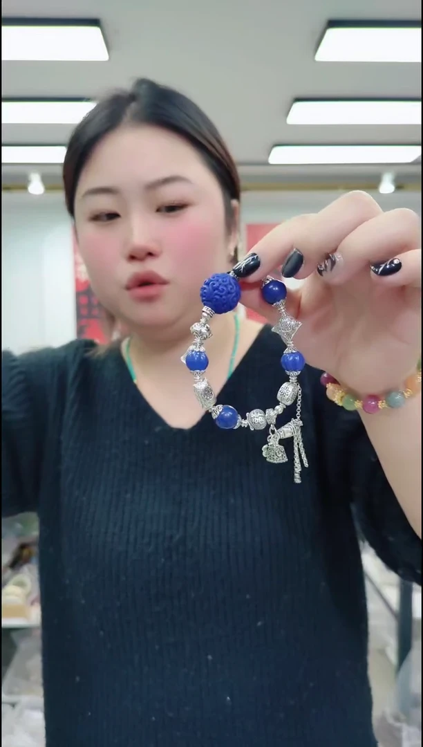 【闪购商品】玛瑙/玉髓颈饰足银镶嵌0558 蓝雕刻珠手链