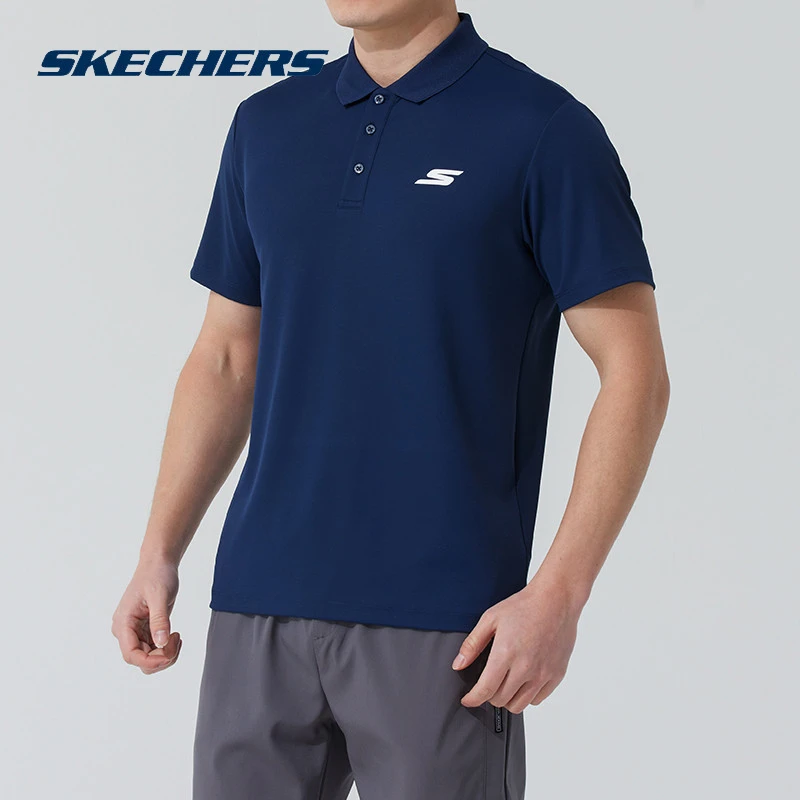 斯凯奇男装25春新款时尚运动POLO衫跑步健身训练短袖透气翻领T恤