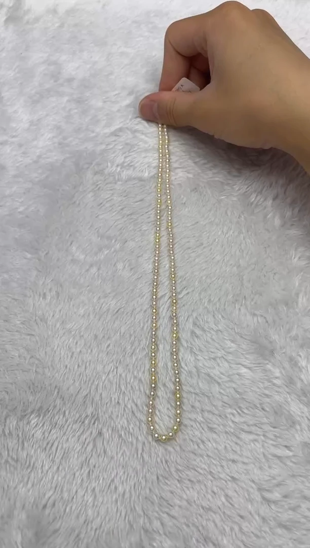 海水珍珠银S925镶嵌项链AK羽皇金3.5-4mm（多样性发一）