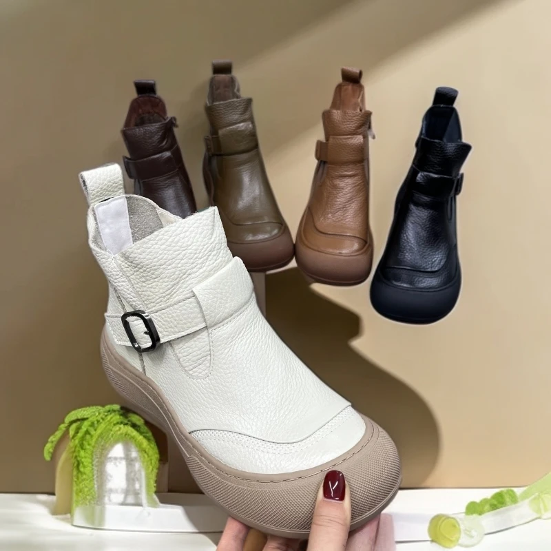 『单/短绒/大棉/羊毛』复古牛皮卡扣软底时尚百搭短靴