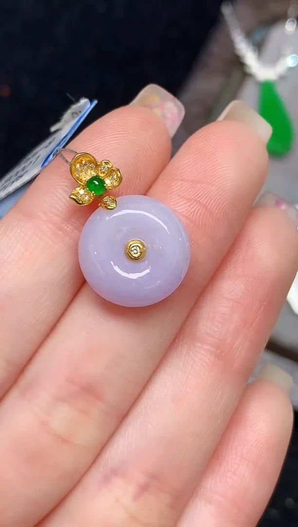 吊坠(不含链)18K金镶嵌翡翠L0008多样性发其一