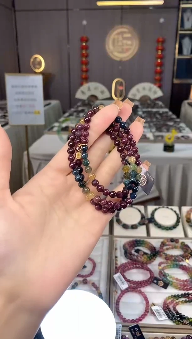 未镶嵌老矿碧玺色标彩虹三圈手串5mm+碧玺dan多样性发货一条