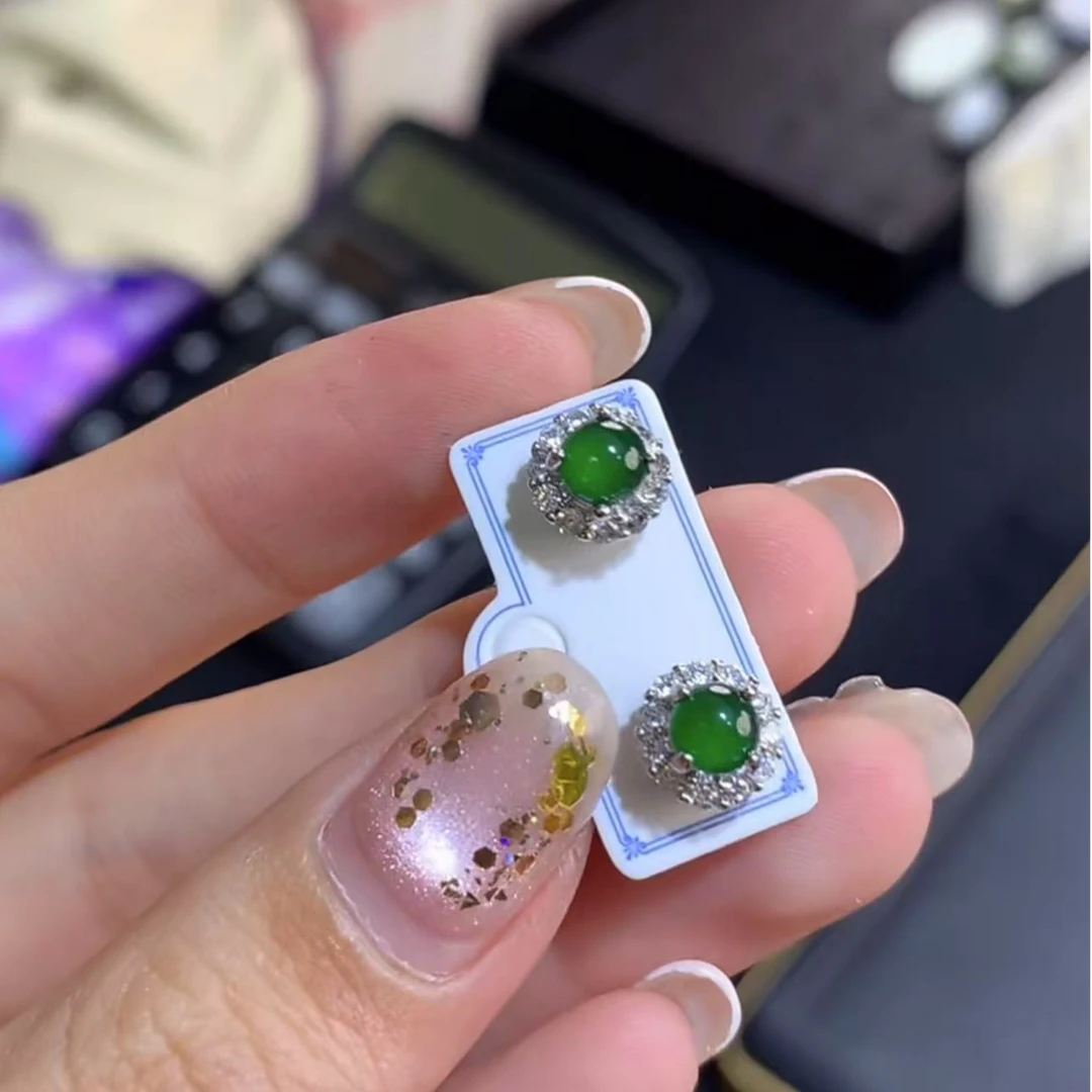 【逍遥】天然A货翡翠蛋面耳饰*781/001/多样性发/1对