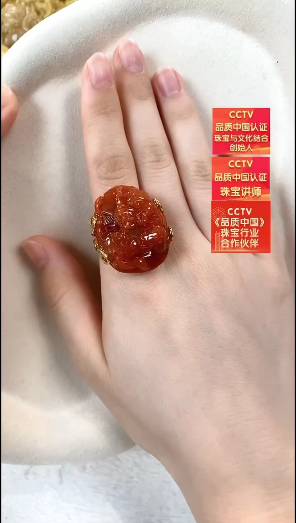 银S925镶嵌南红玛瑙戒指戒指