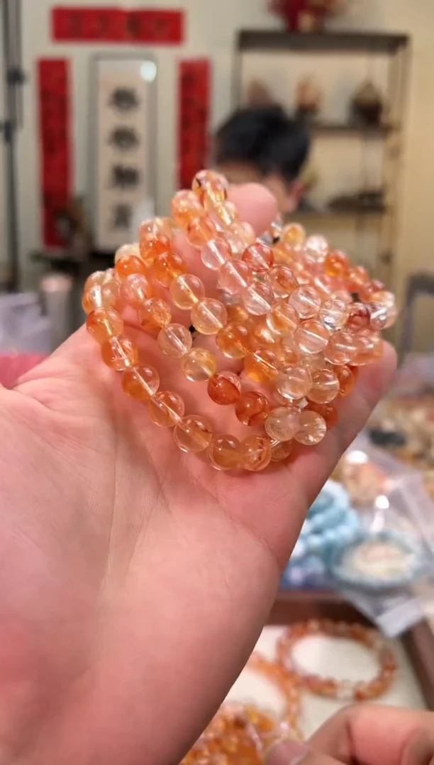 水晶手链未镶嵌9mm+红黄胶花（多样性发其一）