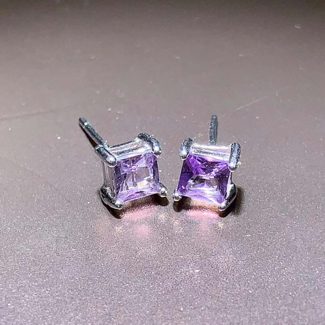 【颜会长甄选】通体s925银镶嵌紫水晶耳钉 F80 多样性发一件