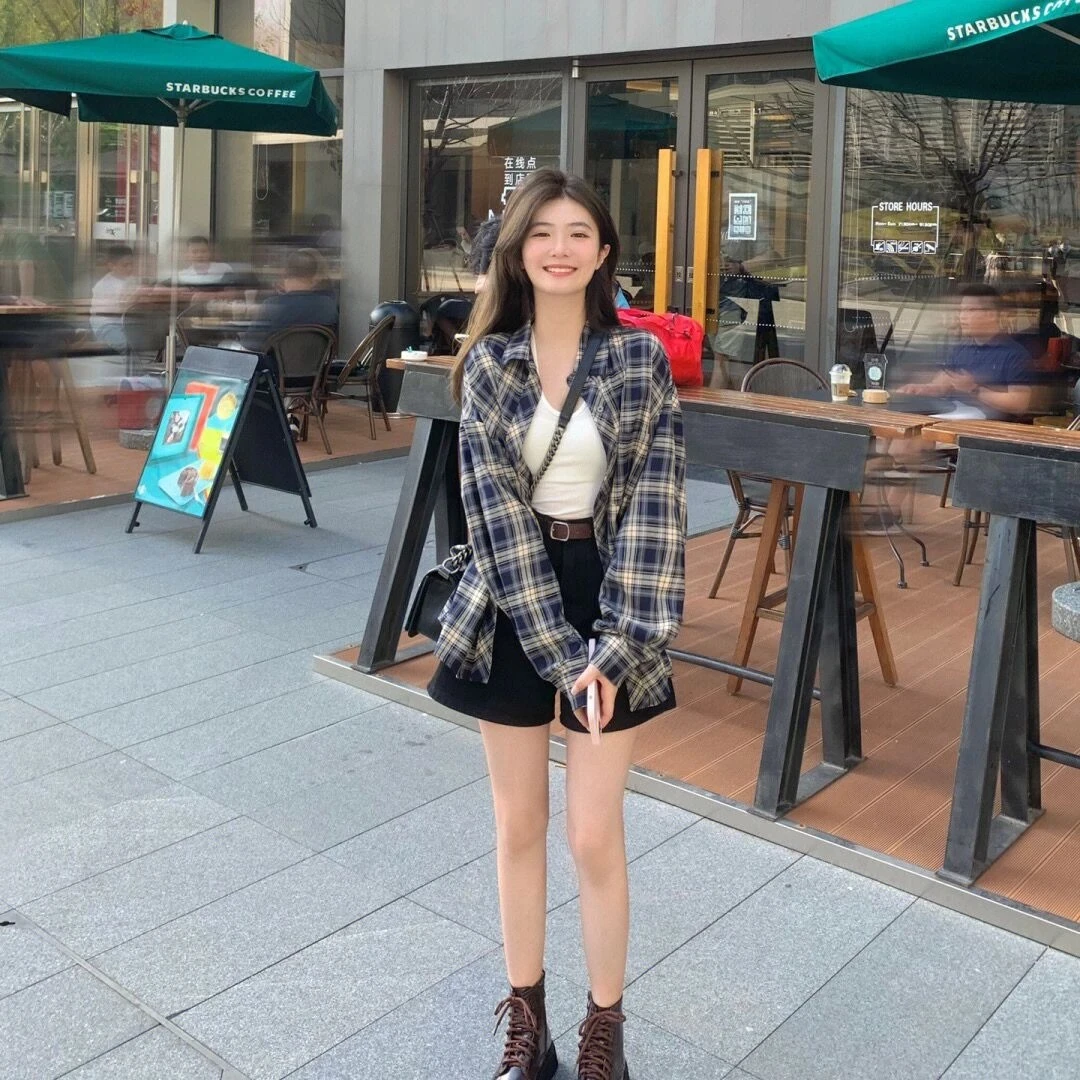 幂式穿搭格子衬衫女爆款秋冬新款慵懒风百搭复古休闲洋气宽松衬衣