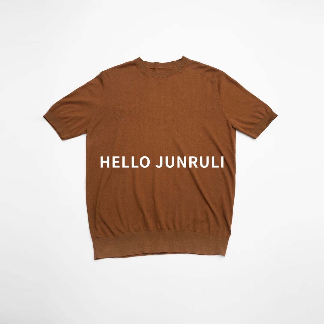 HELLO JUNRULI春夏季纯色复古高级圆领针织短袖