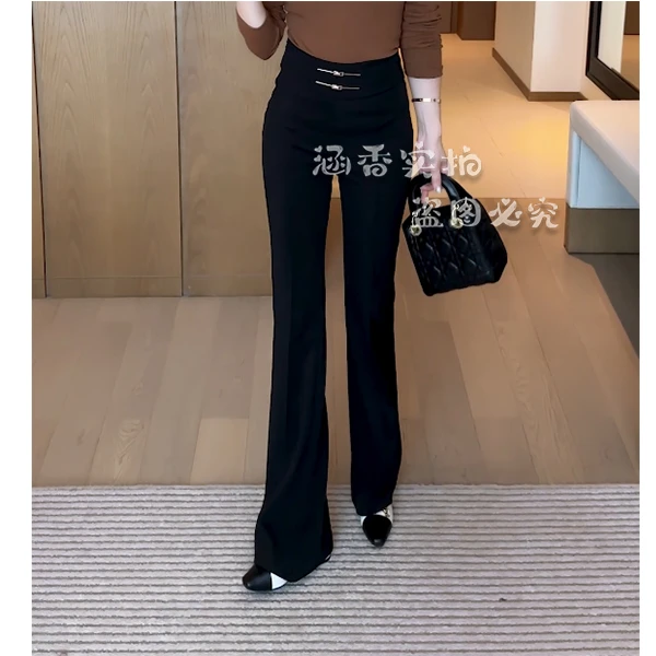 早春季新款小个子女弹力紧身百搭时尚休闲微喇叭裤 5958