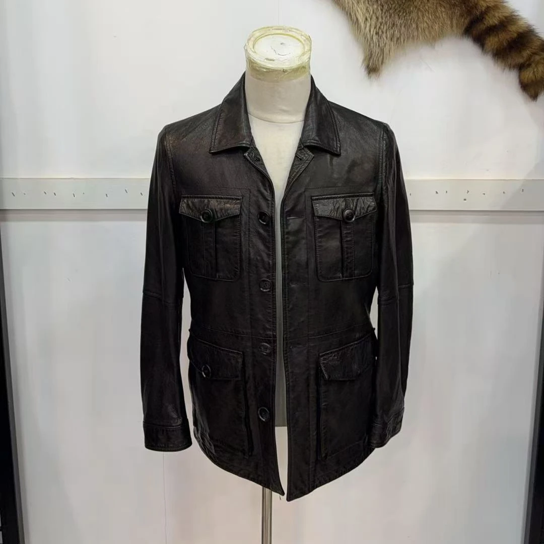 超有型绵羊皮油蜡猎装重工潮帅真皮皮衣秋冬2025男款30-40岁92007
