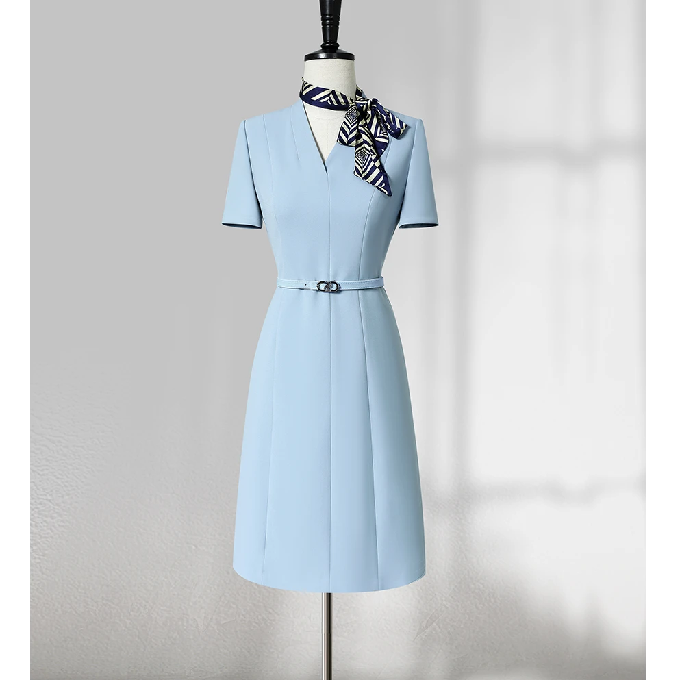 C2505夏季短袖职业连衣裙女时尚气质洋气导购柜姐珠宝店工作服G