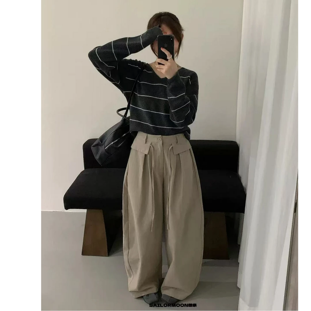 61056·花苞弯刀裤 K# 东大门欧尼减龄半松紧腰花苞弯刀休闲裤·
