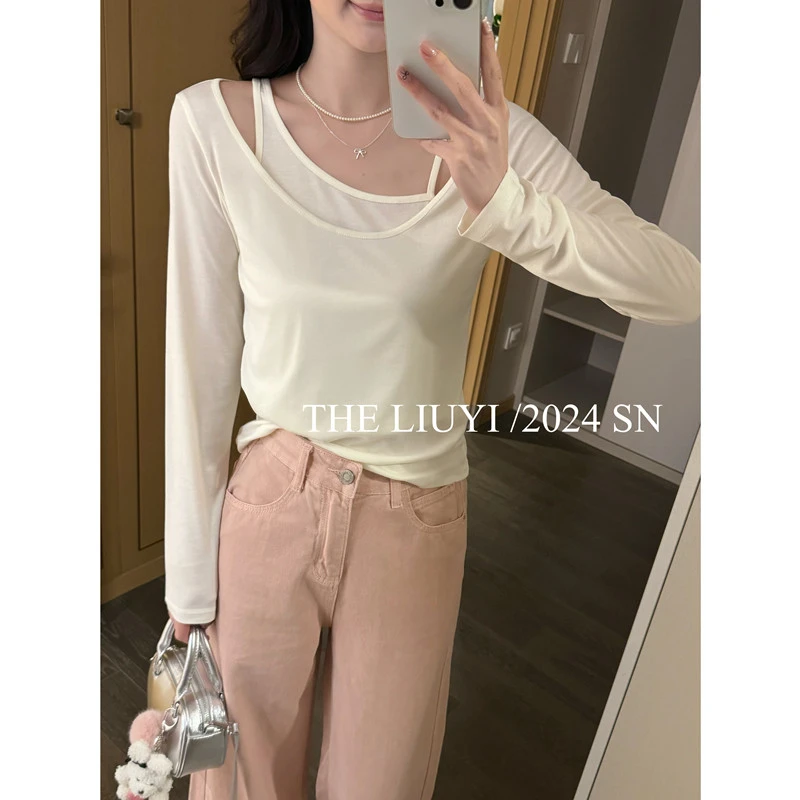 【LIUYI】锁骨T~天丝假两件显瘦上衣T恤44046