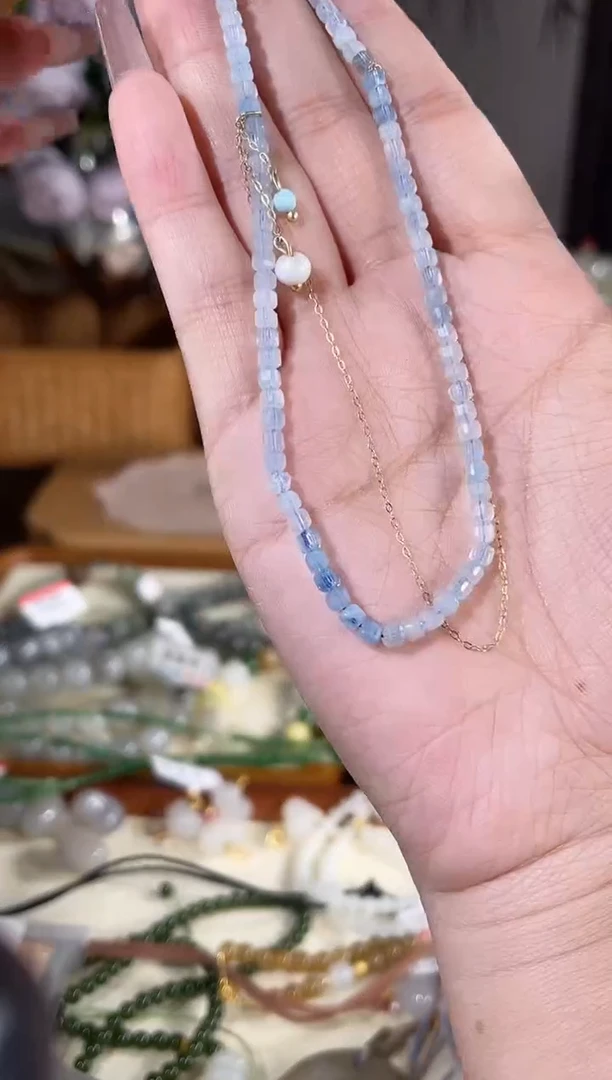 海蓝宝石项链银S925镶嵌多样性发货其一默认天然特征