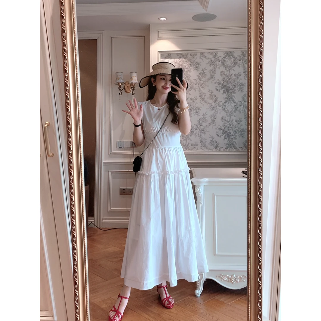 【ZHUJIE】小个子显高收腰显瘦纯色连衣裙