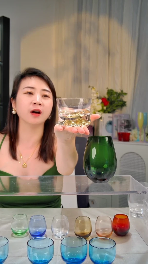 平底款水晶玻璃2支富士山底座威士忌杯