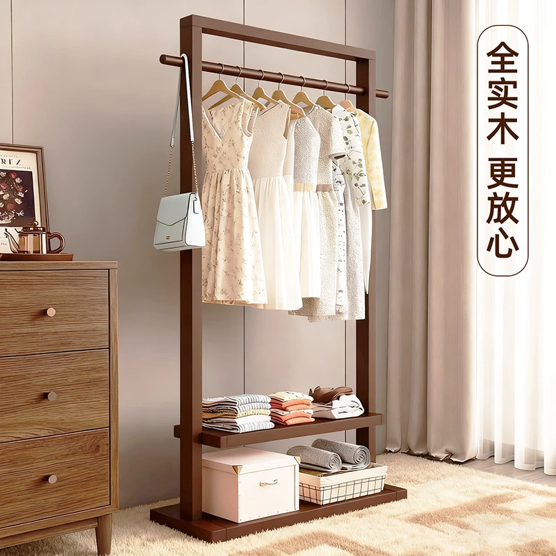 秋冬实木落地衣架立式挂衣架家用简易卧室挂衣服架子移动晾衣架