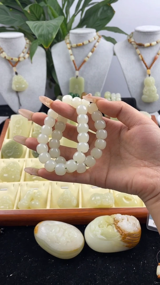 玉圆珠手串12mm帯礼盒收藏品